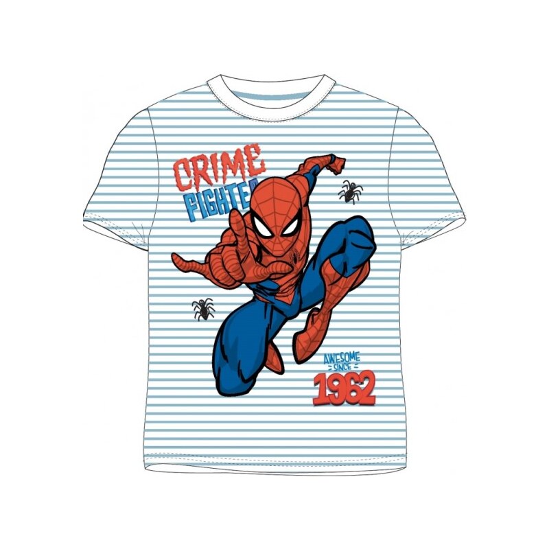 E plus M Chlapčenské bavlnené tričko s krátkym rukávom Spiderman - pruhy - sv. modré