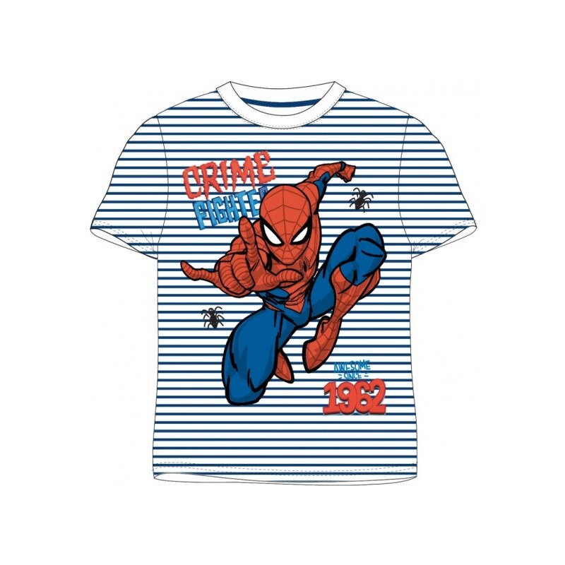 E plus M Chlapčenské bavlnené tričko s krátkym rukávom Spiderman - pruhy - tm. modré