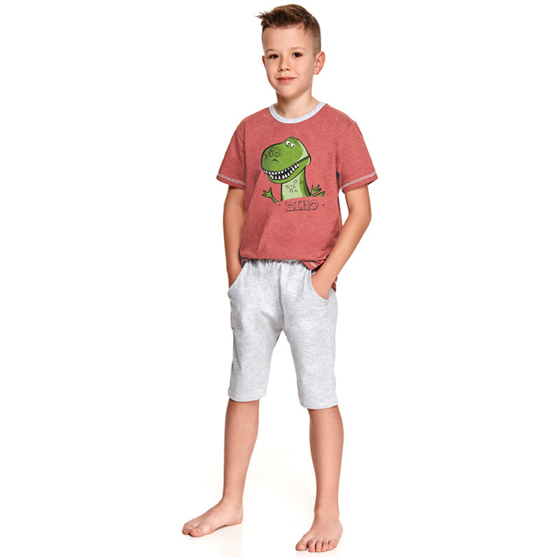 Taro Chlapčenské pyžamo krátke bavlnené 3/4 Dinosaurus Alan 2215/2216 tehlové (2-14 rokov), Farba tehlová