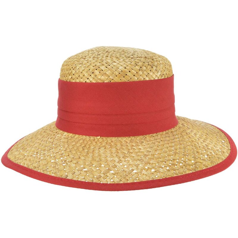 Dámsky béžový letný slamený klobúk s červenou stuhou - Seeberger since 1890