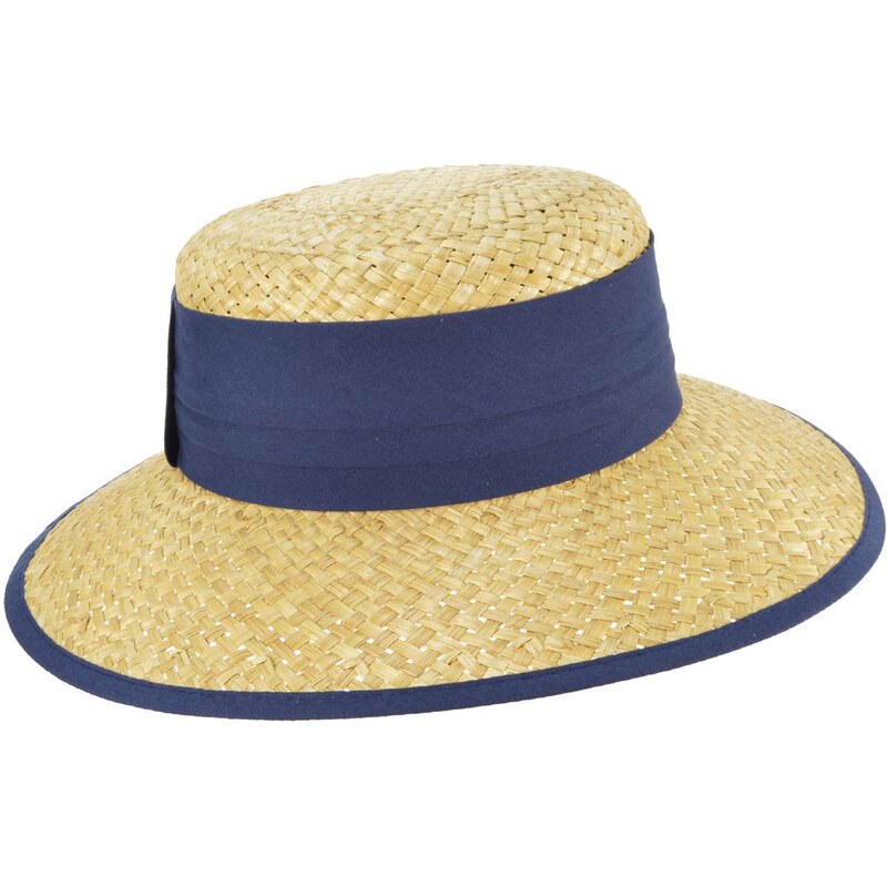 Dámsky béžový letný slamený klobúk s modrou stuhou - Seeberger since 1890