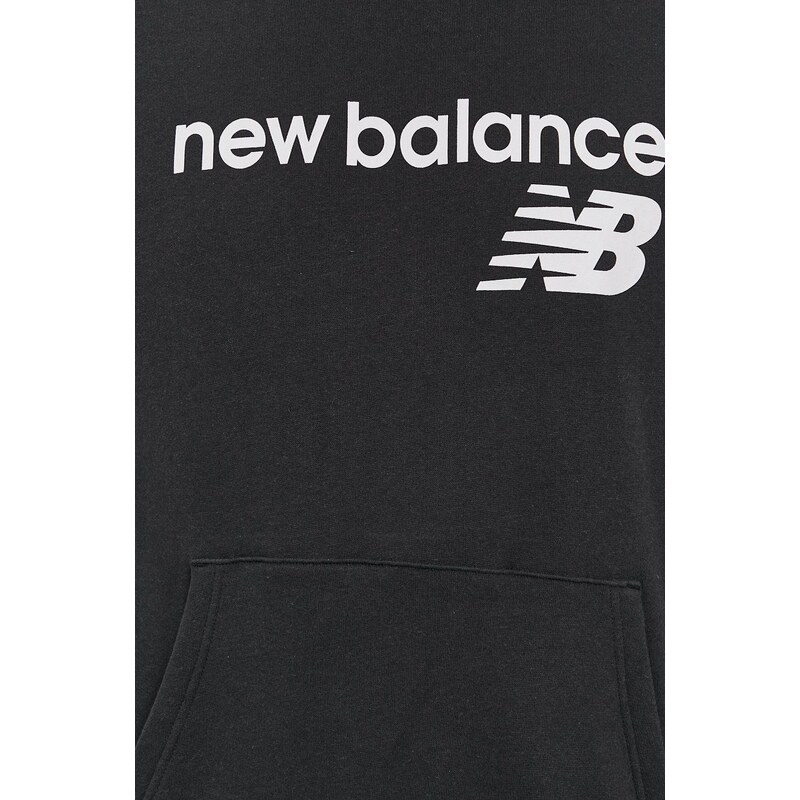 Mikina New Balance MT03910BK-001, pánska, čierna farba, s potlačou