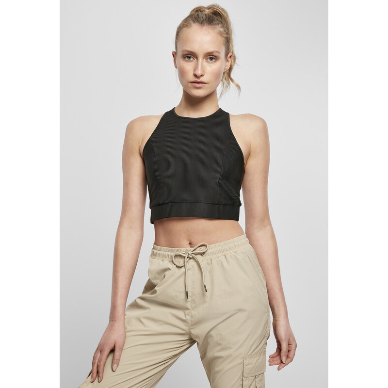 Urban Classics Womens top with shiny ribs in black 50682703