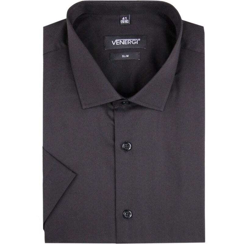 Venergi Čierna jednofarebná pánska košeľa s krátkym rukávom 176/182 cm štandard Slim 47