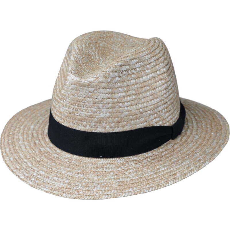 Fiebig - Headwear since 1903 Cestovný slamený klobúk z pletenej slamy s grosgrainovou stuhou