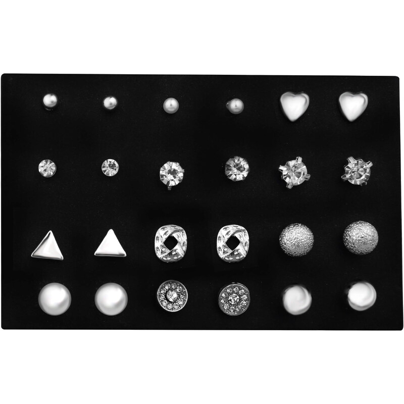 Troli Sada elegantných náušníc - kôstky Silver (12 párov) 66582105