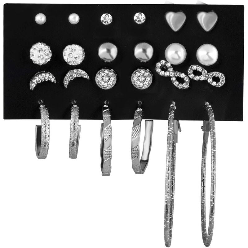 Troli Sada kruhových náušníc a kôstok sa zirkónmi Silver (12 párov) 66991468