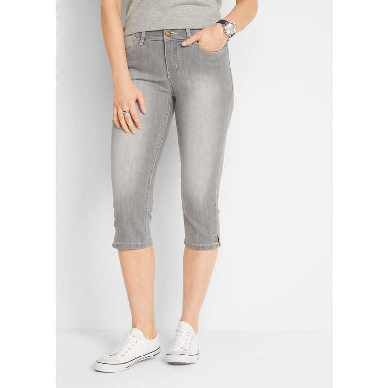 bonprix Capri džínsy, strečové, 2 ks v balení, farba šedá 44790853