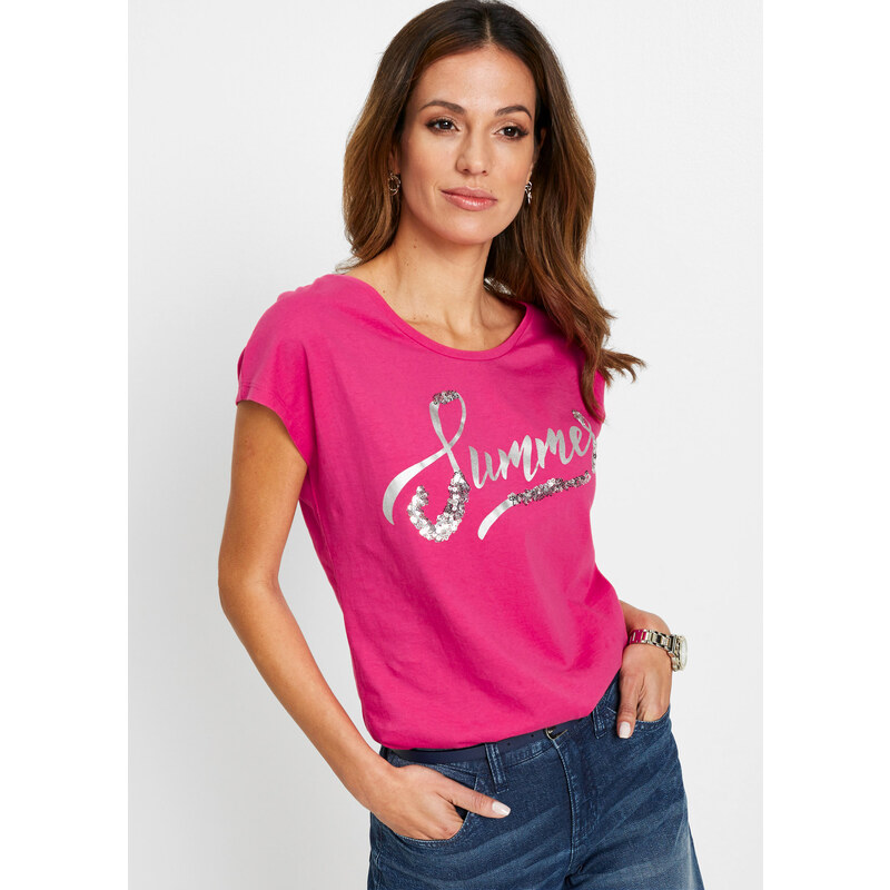 bonprix Tričko s flitrami, farba ružová 45146594