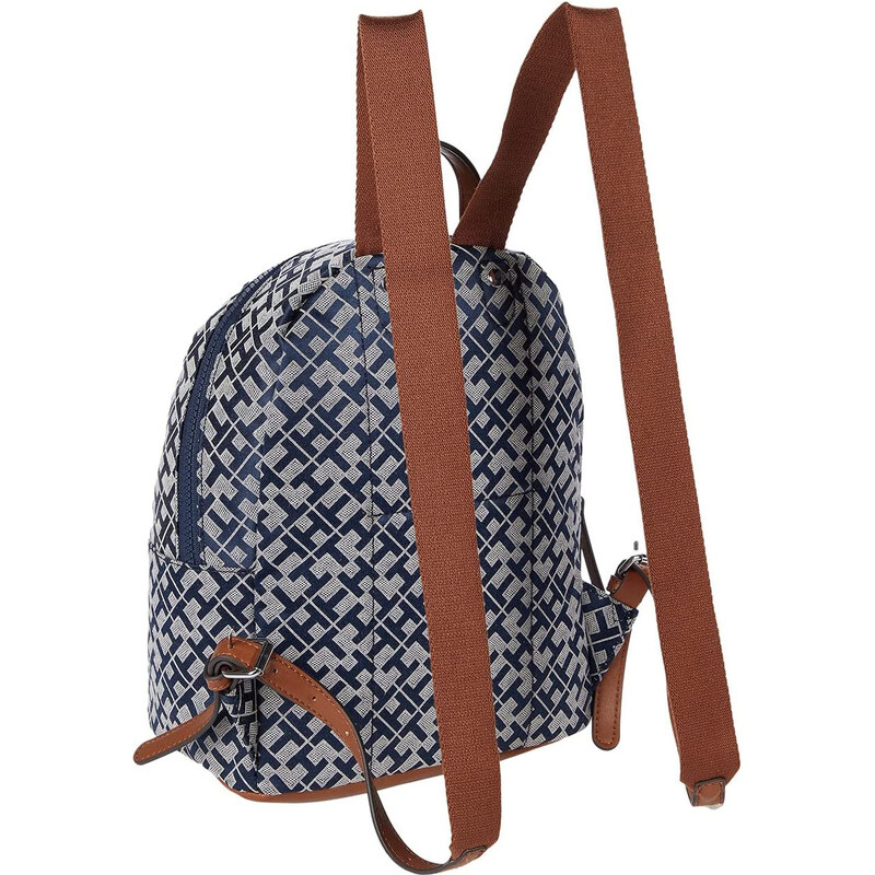 Tommy Hilfiger Willow II Backpack Geometric Jacquard Colored Trim Navy White Cognac
