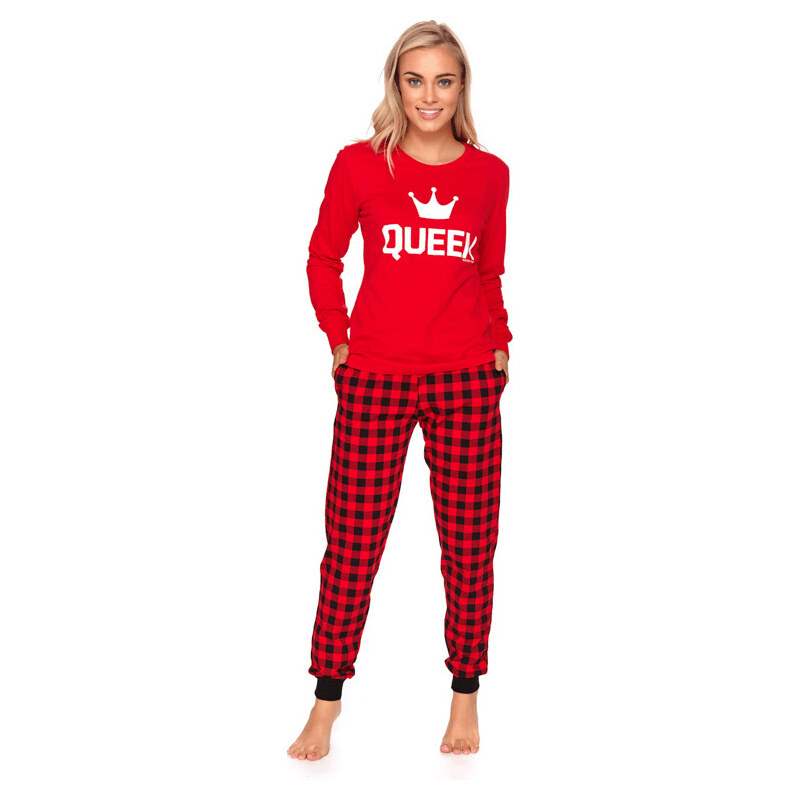 Doctor Nap Červené dámske pyžamo z bavlny Royal Family Queen Dn-nightwear PM.9748, Farba červená