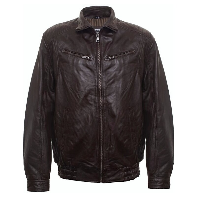 MAX Pánska kožená bunda BADAR tmavo hnedá 16095389