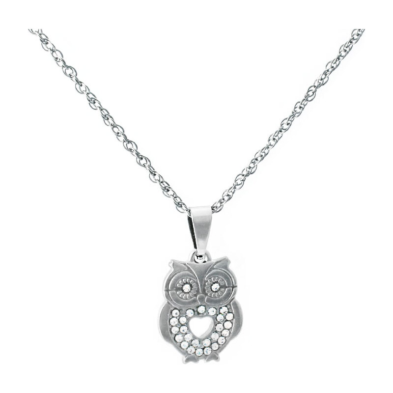 BM Jewellery Náhrdelník s príveskom sova so zirkónmi z chirurgickej 35603099