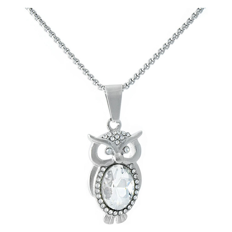 BM Jewellery Náhrdelník sova so zirkónmi a kryštálom z chirurgickej 31318817