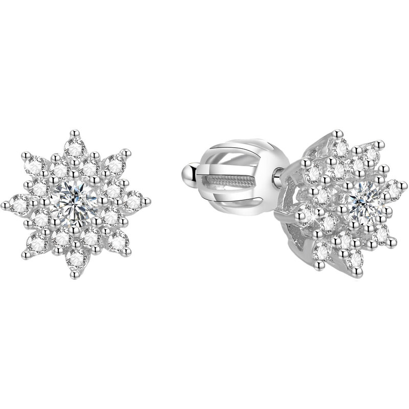 Beneto Strieborné trblietavé náušnice kytičky AGUP1442S 66580400