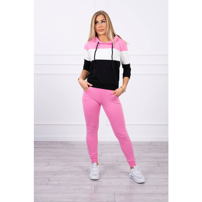 MladaModa Tepláková súprava s mikinou s farebnými pruhmi jasná ružová 24339064