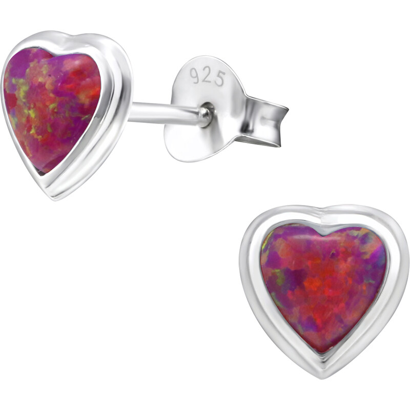 Glory strieborné náušnice Srdce Opál Carmine S1113 24354205