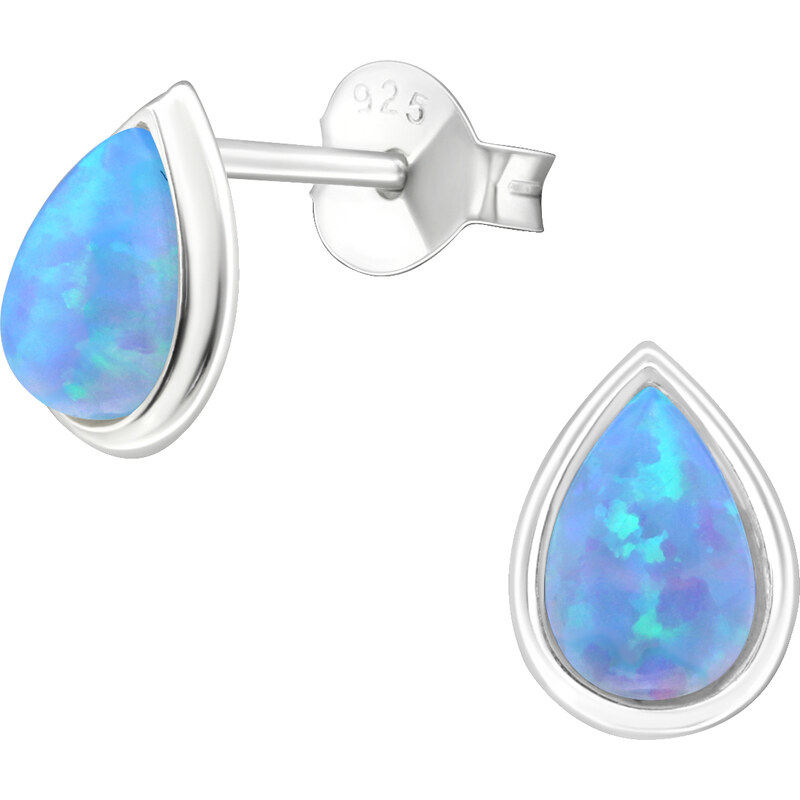 Glory strieborné náušnice Hruška Opál Azure S1115 24354207