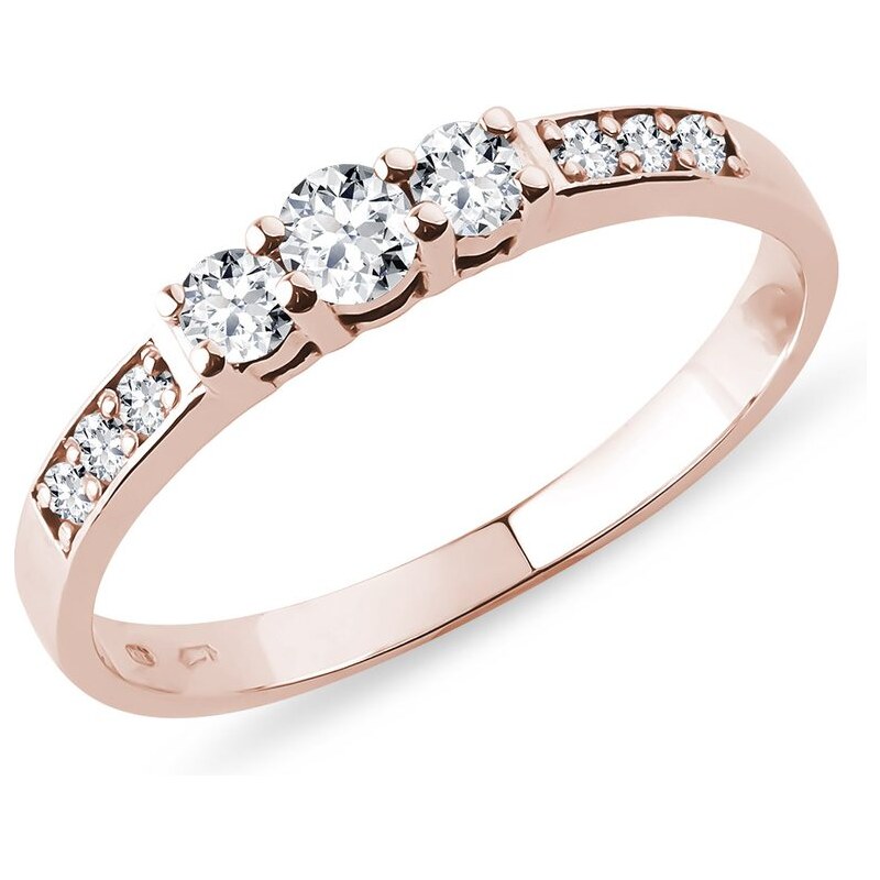 Prsteň s diamantom triáda z ružového zlata KLENOTA K0084014