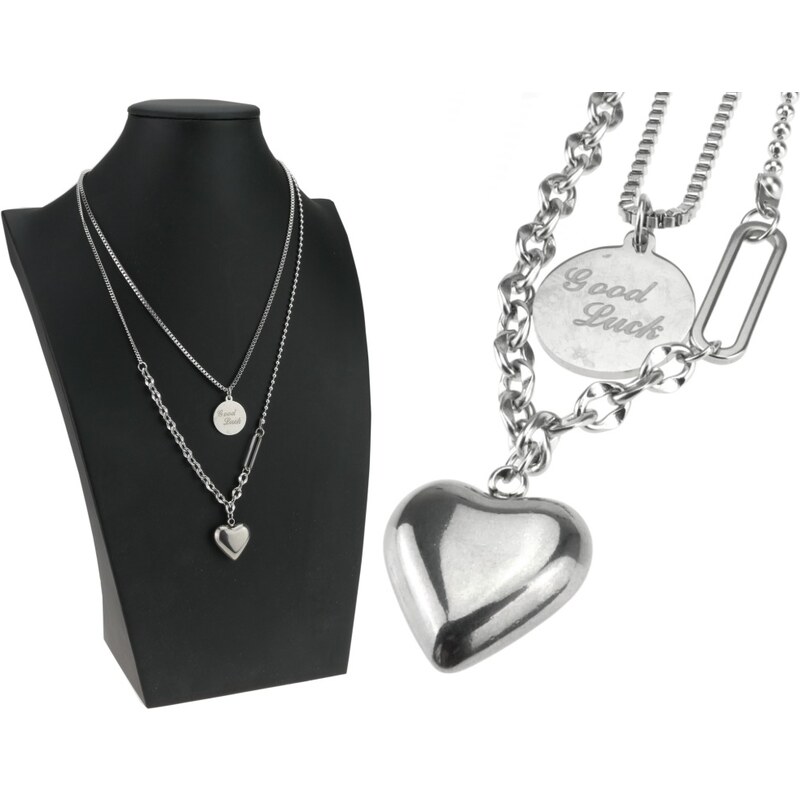 CITY STORM Retiazka s príveskami srdce a okrúhlym príveskom Good Luck 66889184