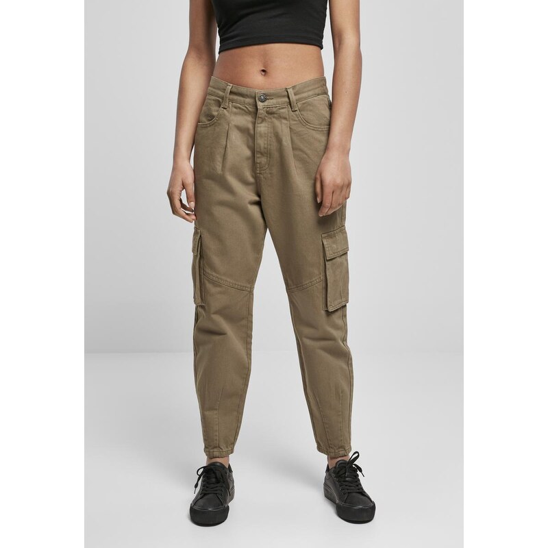 Urban Classics Womens Ballon Fit Cargo Twill Pants in Khaki 67205429