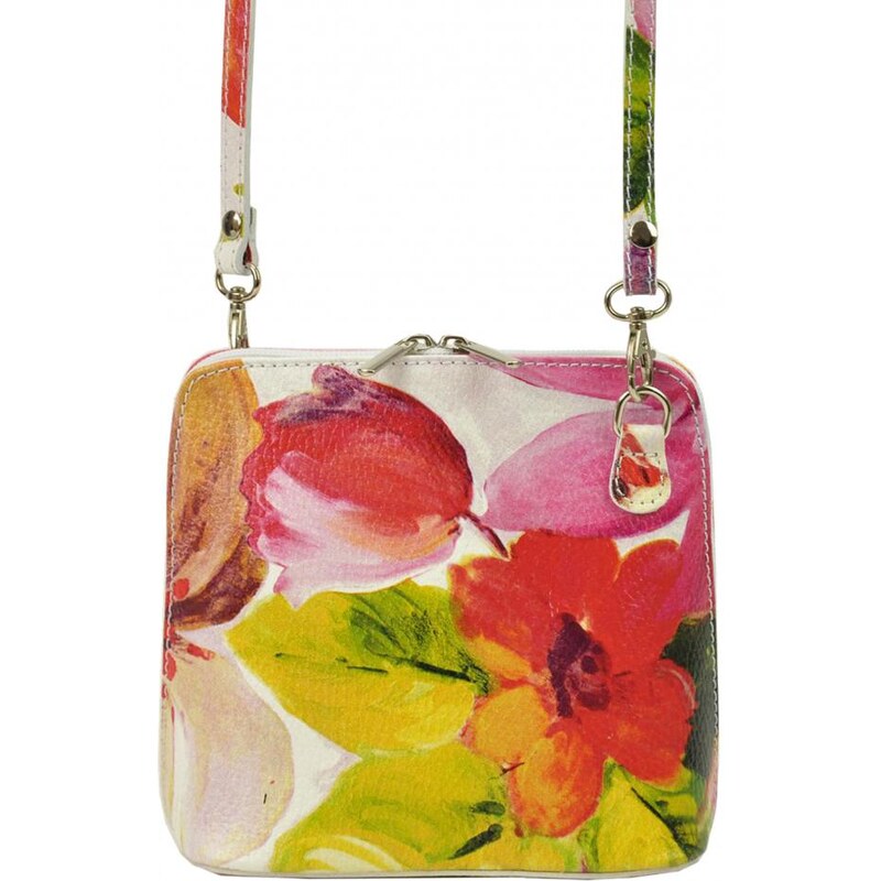 Vera Pelle Kožená malá dámska crossbody kabelka s motívom kvetov 50218060