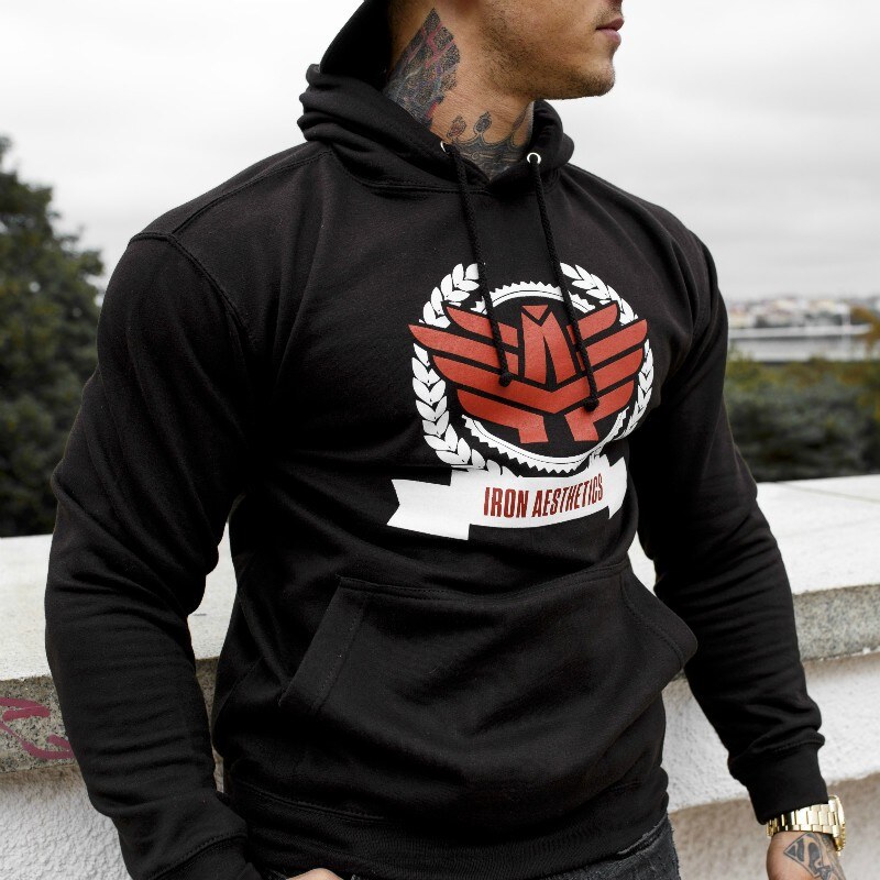 Fitness mikina bez zipsu Iron Aesthetics Triumph, čierna