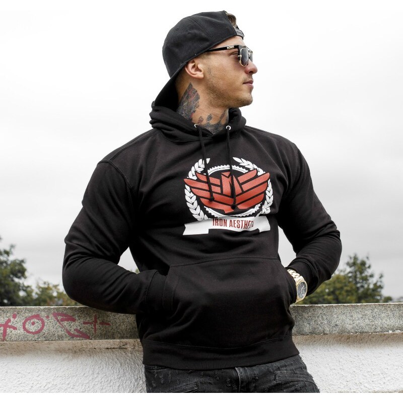 Fitness mikina bez zipsu Iron Aesthetics Triumph, čierna