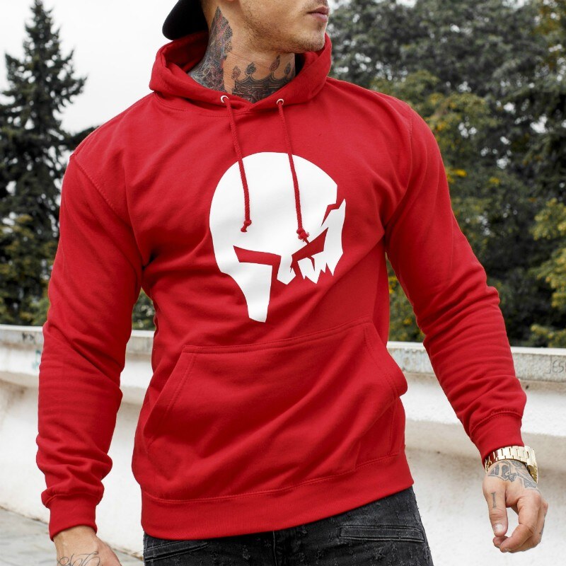 Fitness mikina bez zipsu Iron Aesthetics SKULL, červená 24553704