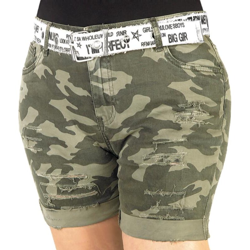 Dámske elastické kraťasy maskáčové 24561682