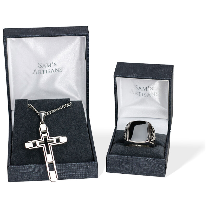JKBOX Luxusná koženková čierna krabička na malú sadu šperkov IK033-SAM