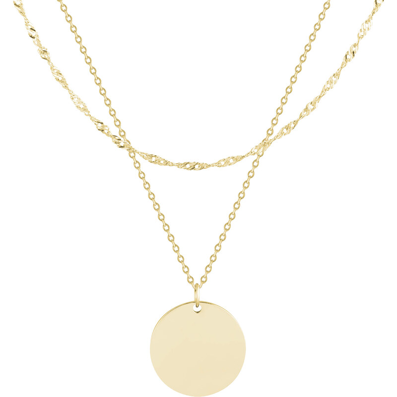 Troli Pozlátený dvojitý oceľový náhrdelník s kruhovým príveskom 66586419