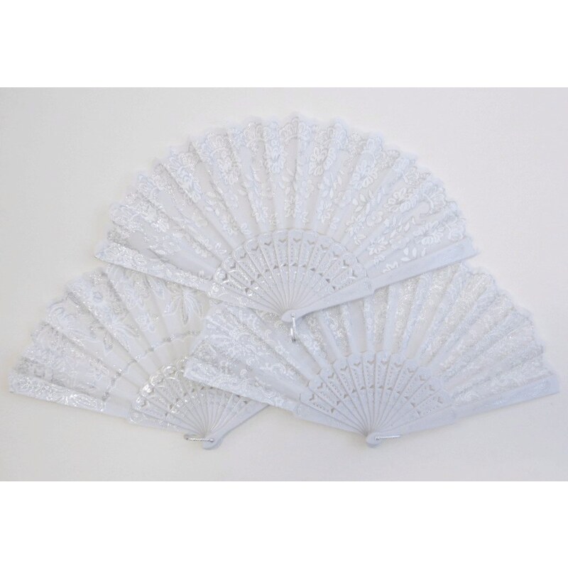 Vejár biely trblietavý- strieborný 24431919