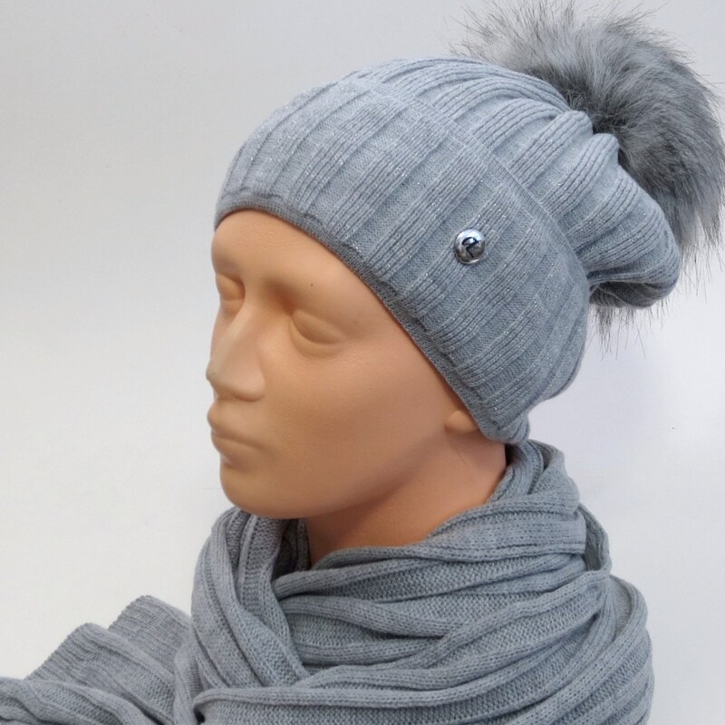 Dámsky set zateplená čiapka a šál - sivý 24431850