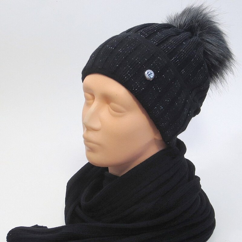 Dámsky set zateplená čiapka a šál - čierny 24432025