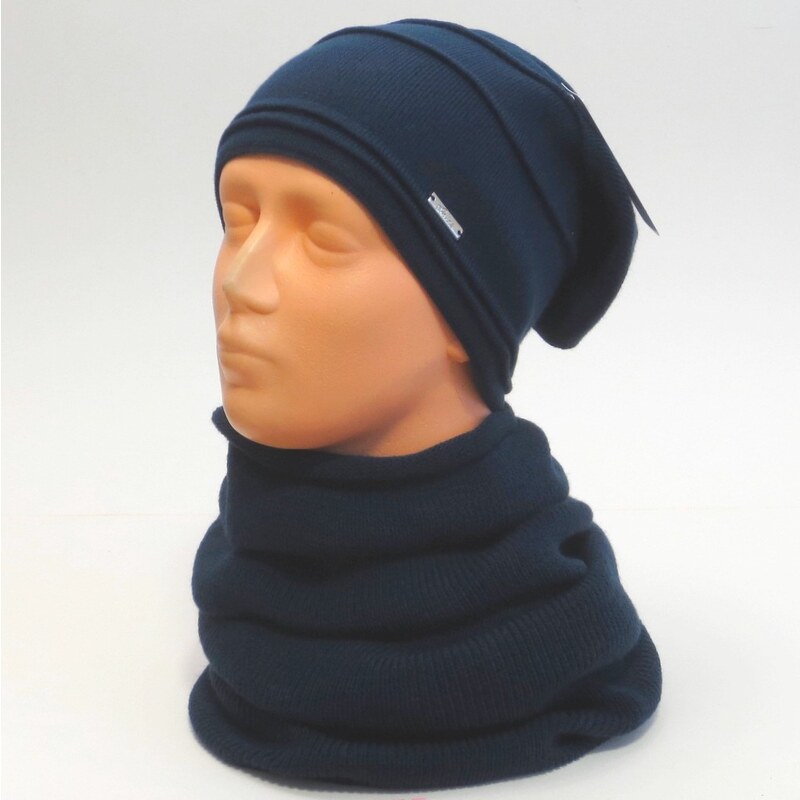 Dámsky set čiapka a nakrčník - tmavomodrá 24432033