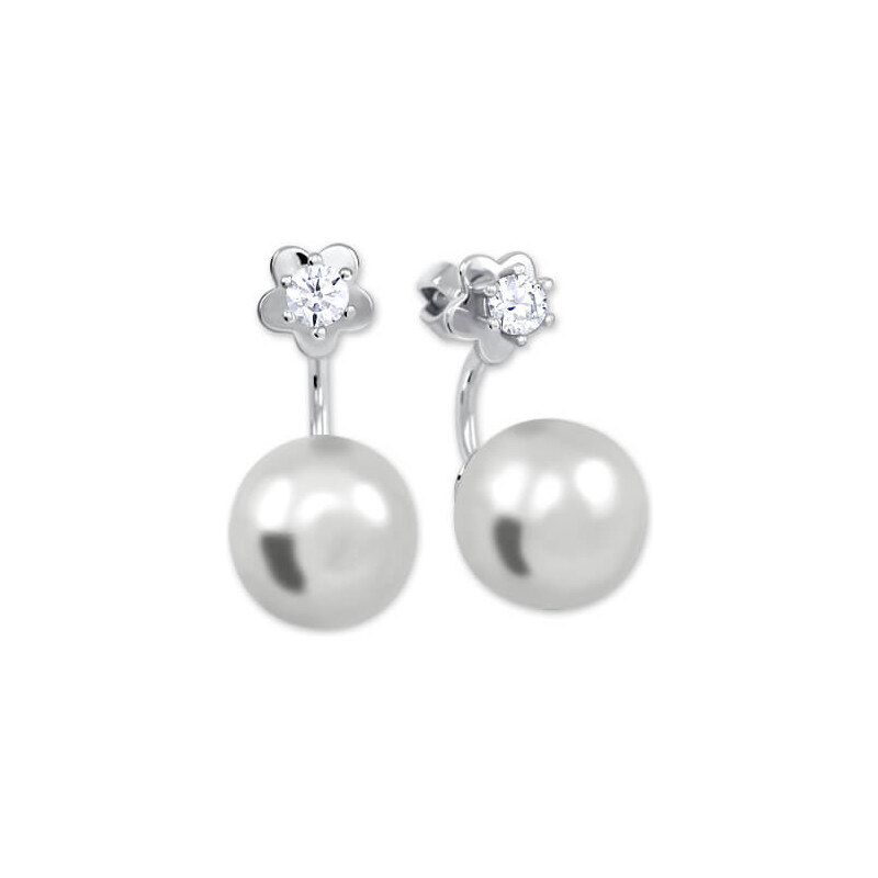 Soliter Strieborné náušnice so syntetickou perlou a čírym kryštálom 66581304