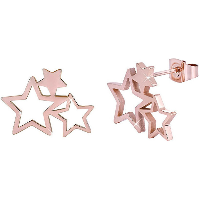 Troli Ružovo pozlátené oceľové náušnice s tromi hviezdičkami 66585493