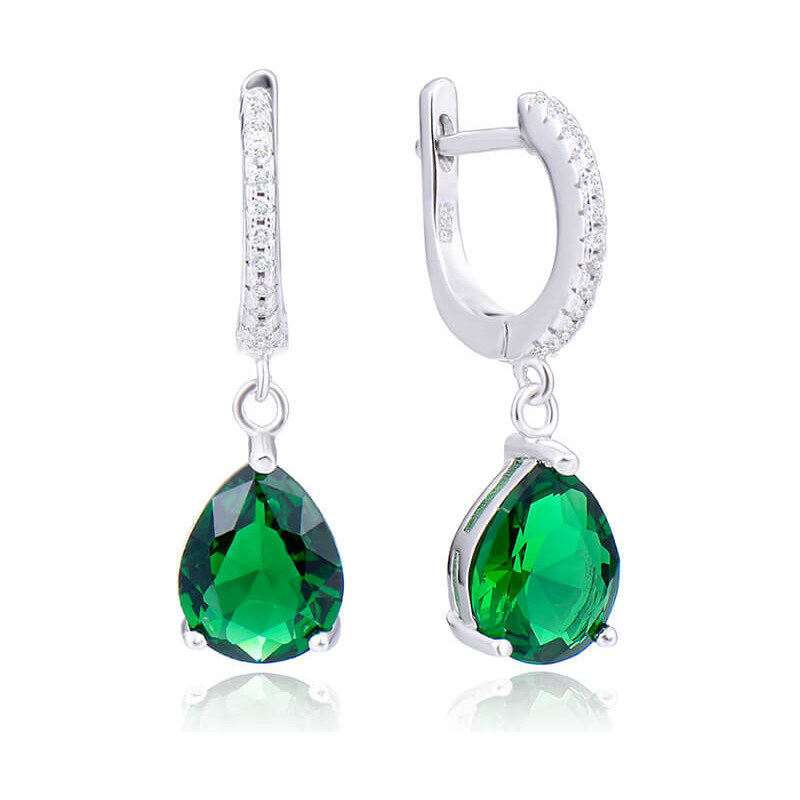 Beneto Elegantné strieborné náušnice so zelenými zirkónmi AGUC2249 66583226