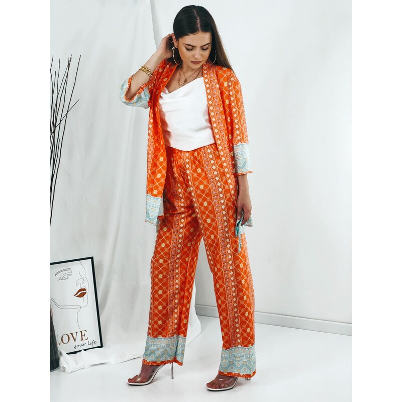 Webmoda Dámsky oranžový komplet kimono + nohavice