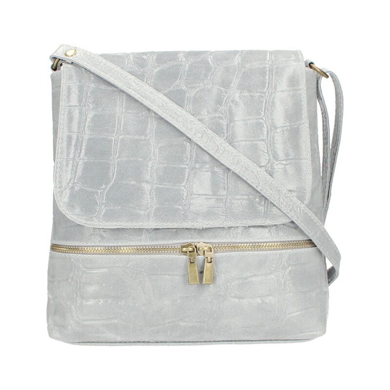 BORSE IN PELLE Kožená dámska crossbody kabelka v kroko dizajne svetlo 24795861