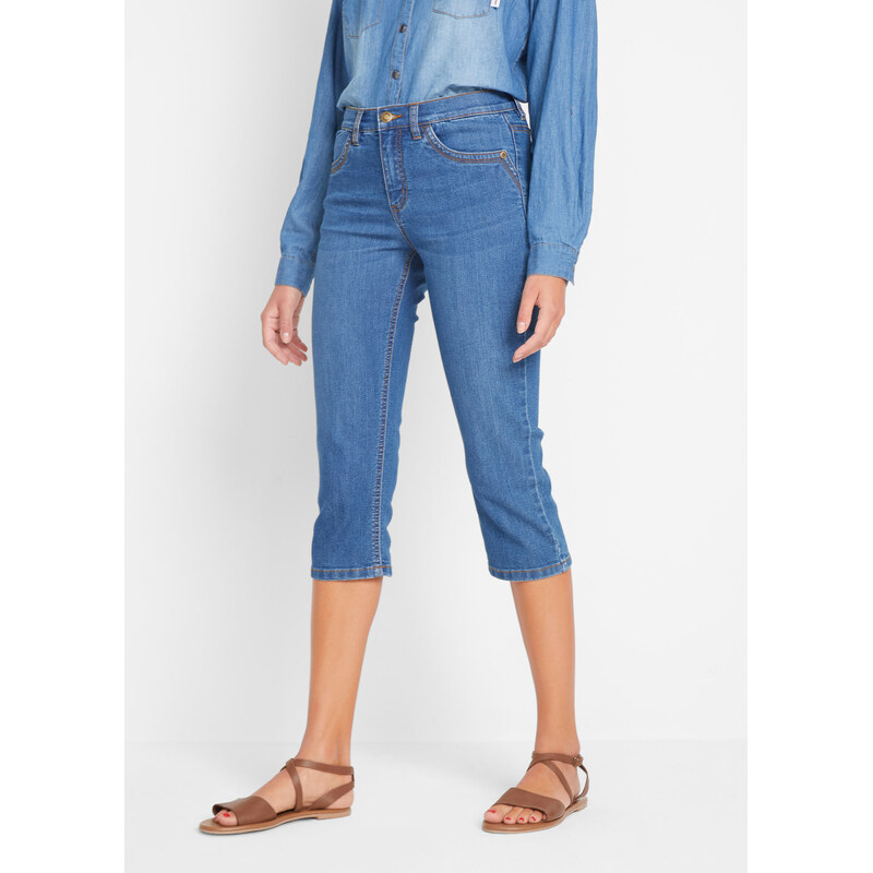 bonprix Džínsy Slim, Mid Waist, Capri, farba modrá 44735717