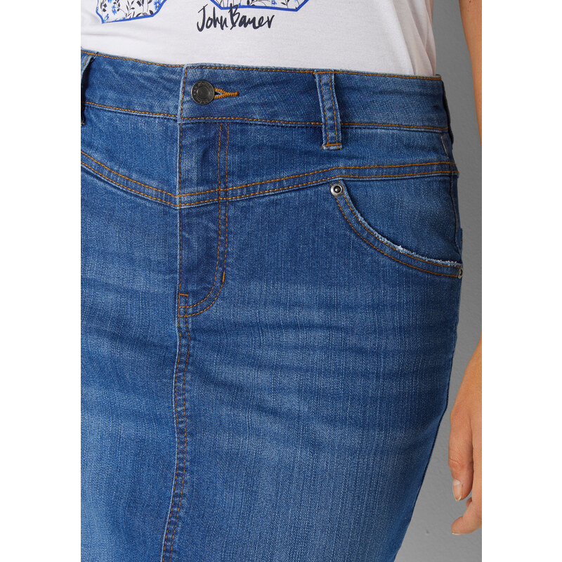 bonprix Strečová džínsová sukňa, farba modrá