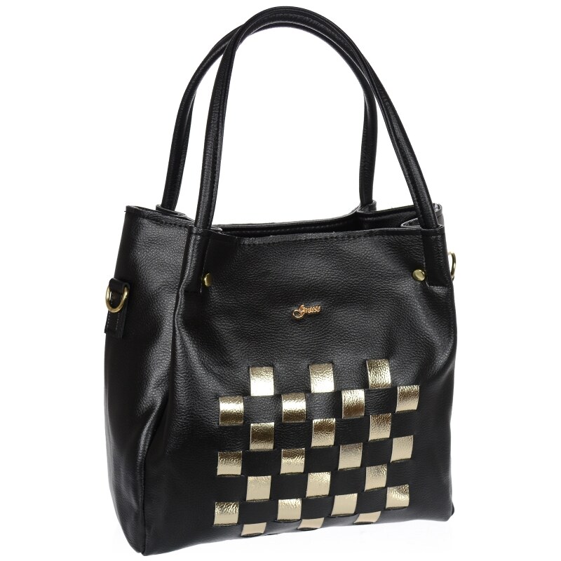 Moderná kabelka do ruky aj na rameno čierna so zlatými doplnkami S778 24916230