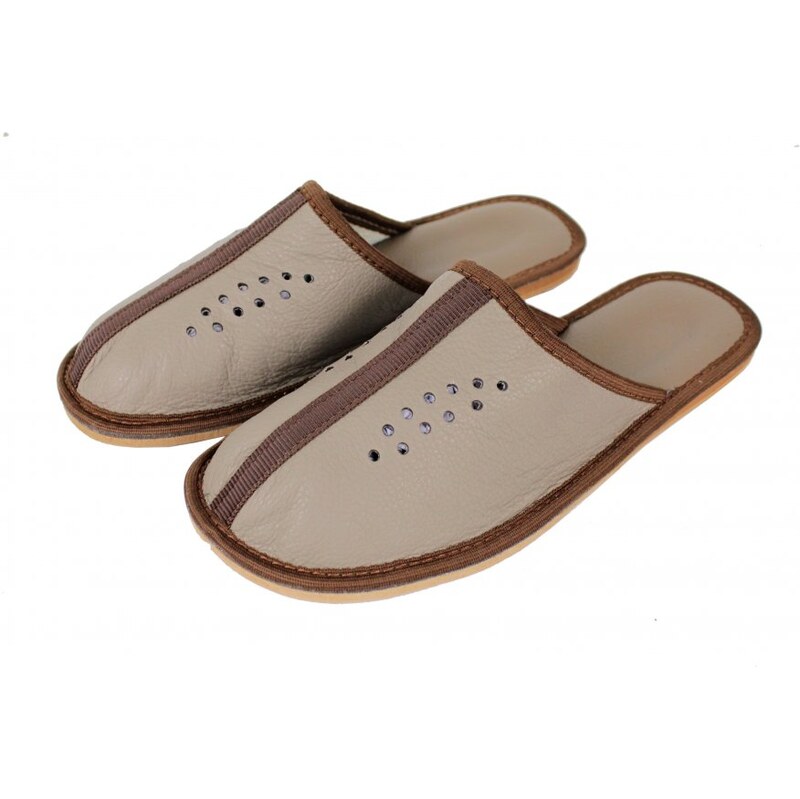 GP Kožené papuče UNI Niki tm. béžové 24979187