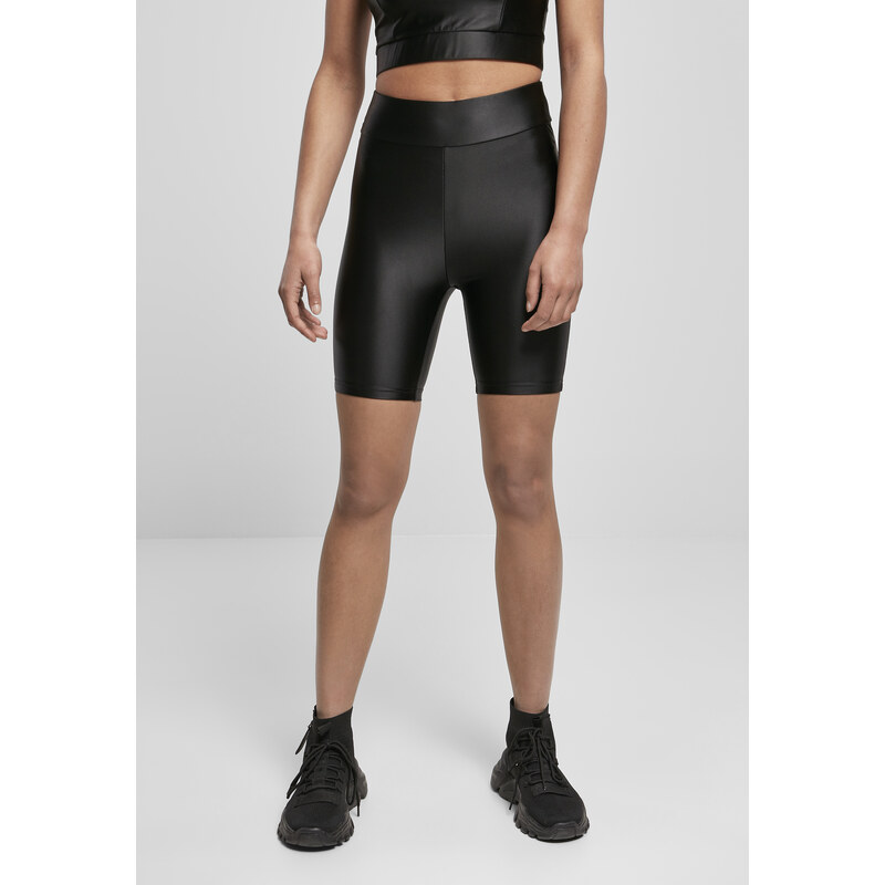 Urban Classics Womens Shiny Metallic High-Waisted Cycling Shorts Black 50639040