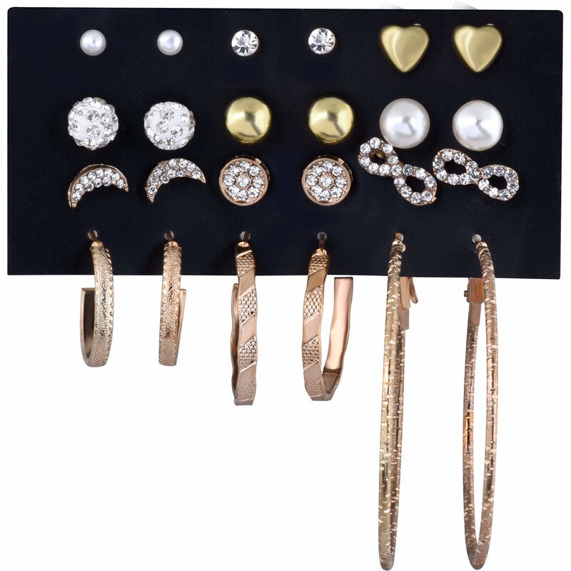 Troli Sada pozlátených kruhových náušníc a kôstok sa zirkónmi Gold / 66581548