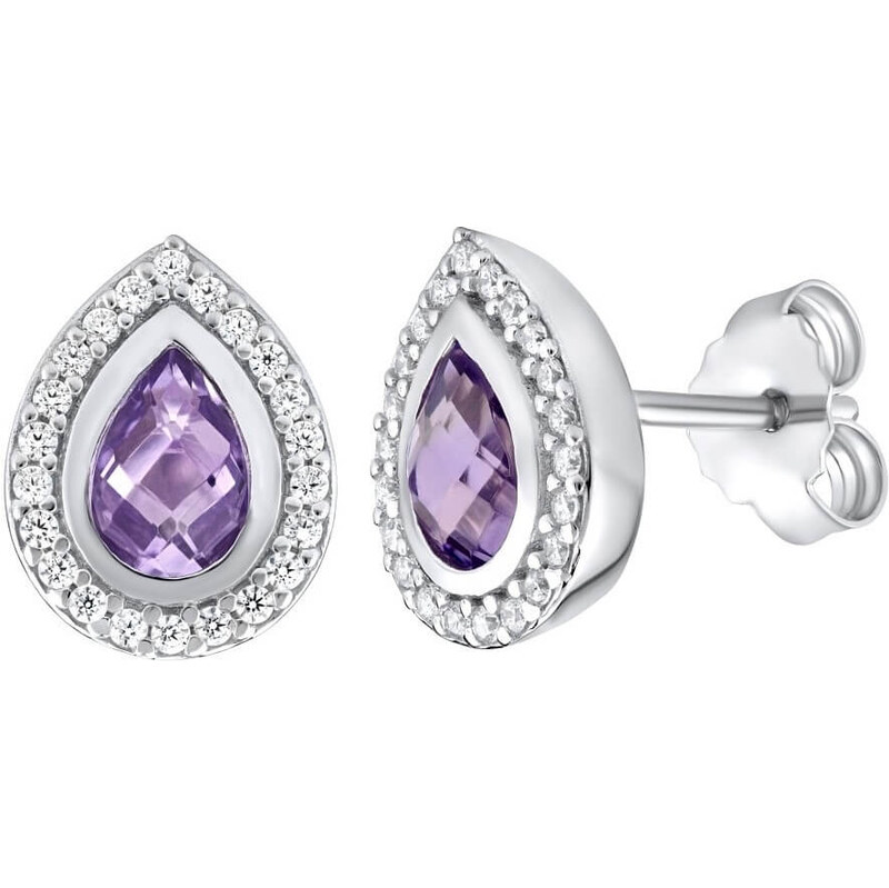 Silvego Luxusné náušnice kvapky s prírodným ametystom FWE9395AM 66578213