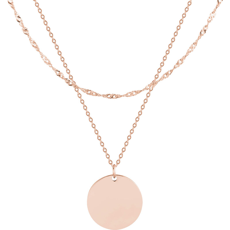 Troli Pozlátený dvojitý náhrdelník z ocele s kruhovým príveskom 66593393