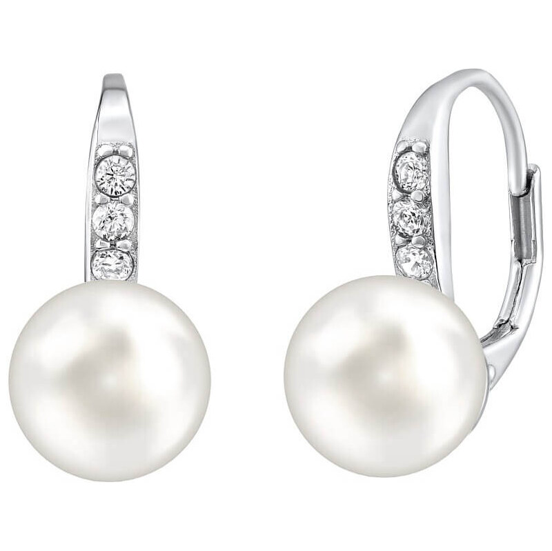 Silvego Strieborné náušnice s bielou perlou Swarovski Crystals 66582031